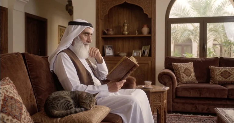 الخبير المعتمد مقدام النجمي يقرأ بتمعن في جلسة هادئة ومريحة، توضيح الفرق لمن يبحث عن شيخ روحاني يساعد مجانا وبين أهمية المتابعة الخاصة