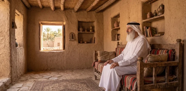 شيخ روحاني في مجلس هادئ يرمز إلى المتابعة الخاصة لحالات الصلح وحل المشاكل الزوجية
