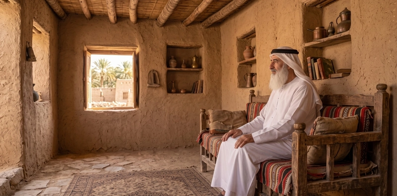شيخ روحاني في مجلس هادئ يرمز إلى المتابعة الخاصة لحالات الصلح وحل المشاكل الزوجية