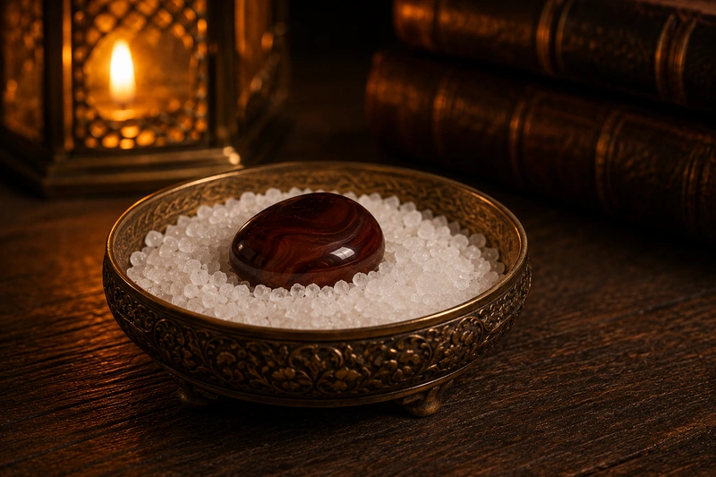 حجر عقيق وملح يرمزان إلى التحصين الروحاني والطمأنينة