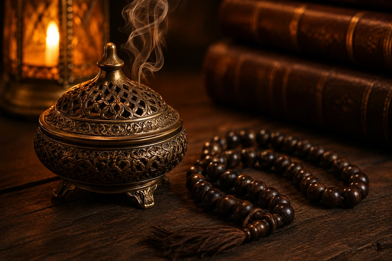 مبخرة ومسبحة ترمزان إلى أعراض السحر وتقييم الشكوك